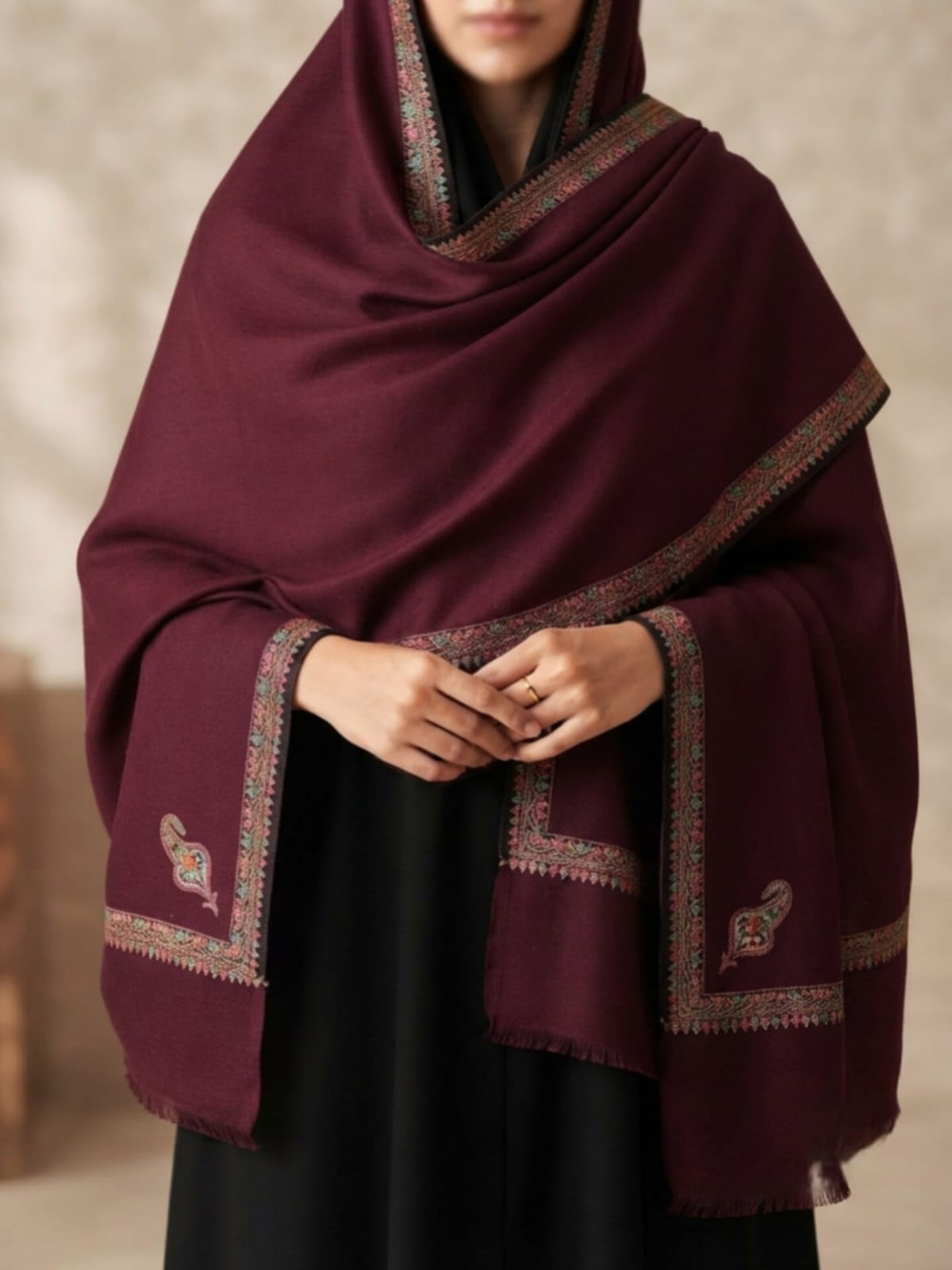 Handmade Elegance Shawl-Burgundy