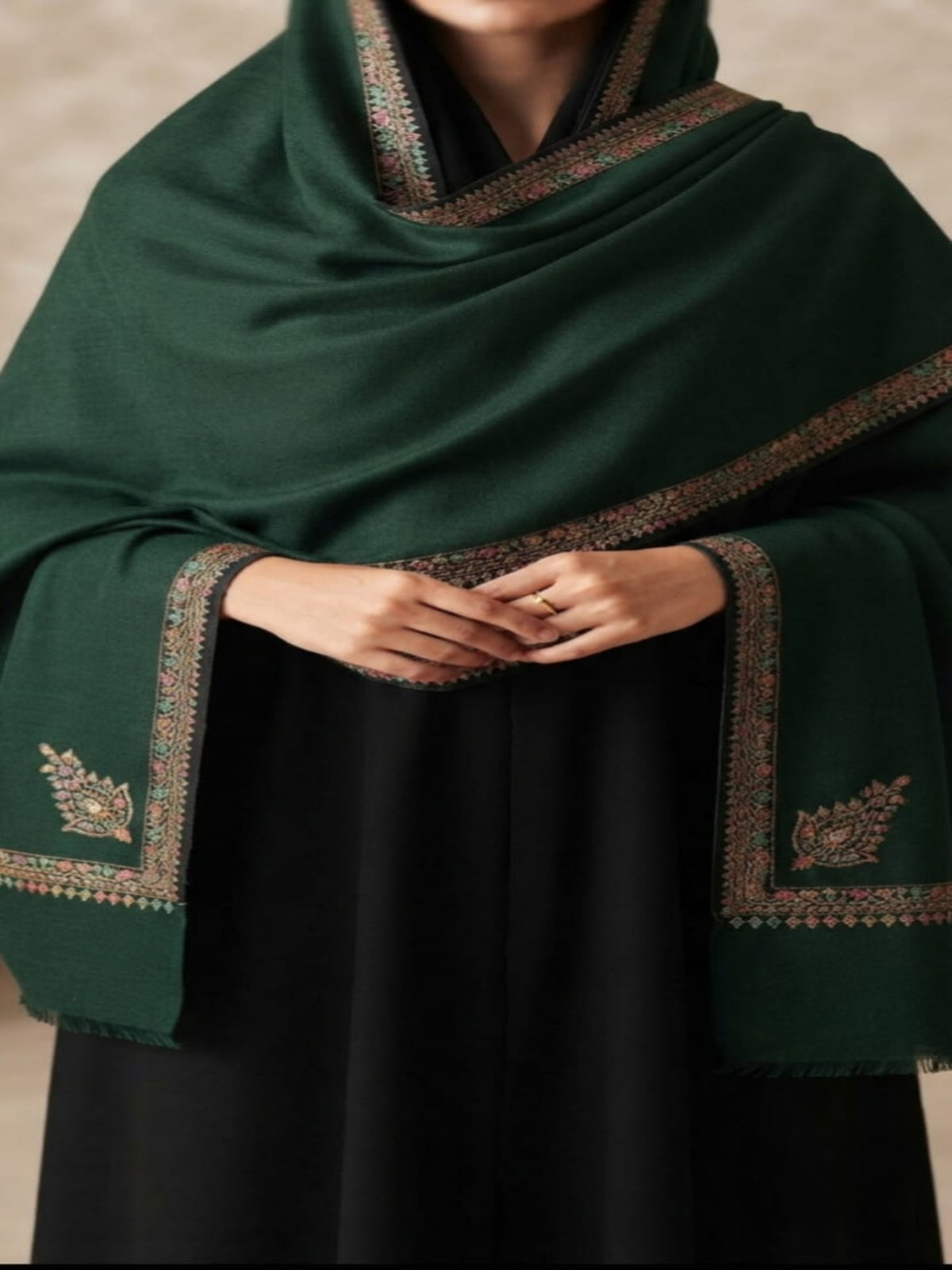 Handmade Elegance Shawl-Bottle Green