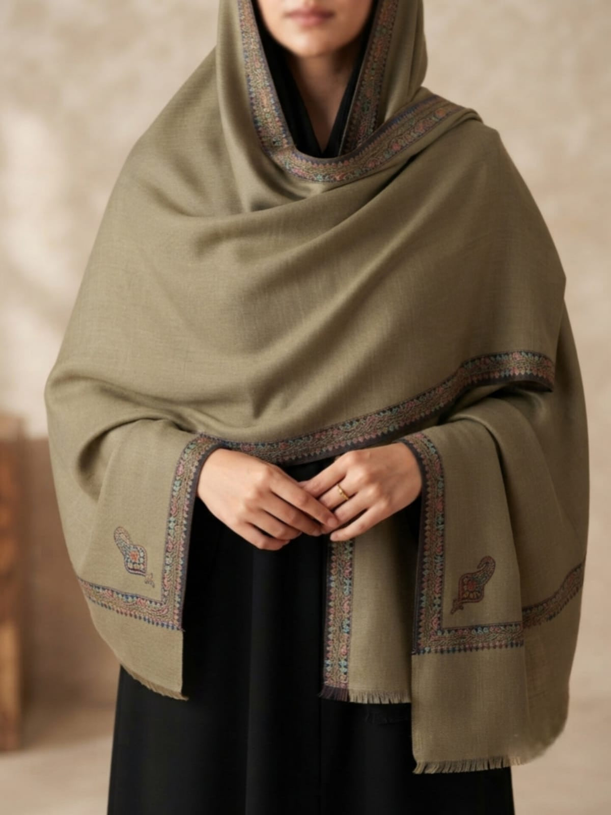 Handmade Elegance Shawl-Olive Green