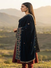 Handmade Velvet Shawl-Peacock