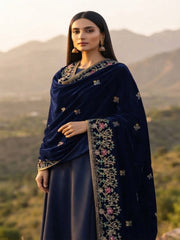 Handmade Velvet Shawl-Navy Blue