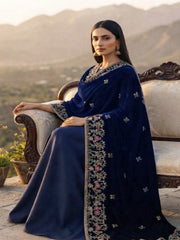 Handmade Velvet Shawl-Navy Blue