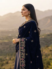 Handmade Velvet Shawl-Navy Blue
