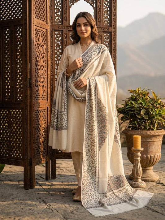 Nayab Handwork Shawl-Pearl White