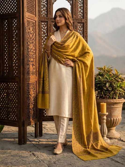 Nayab Handwork Shawl-Gold Mustard