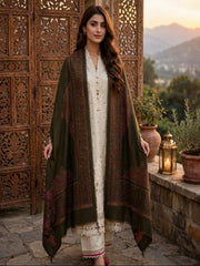 Nayab Handwork Shawl-Moss Green