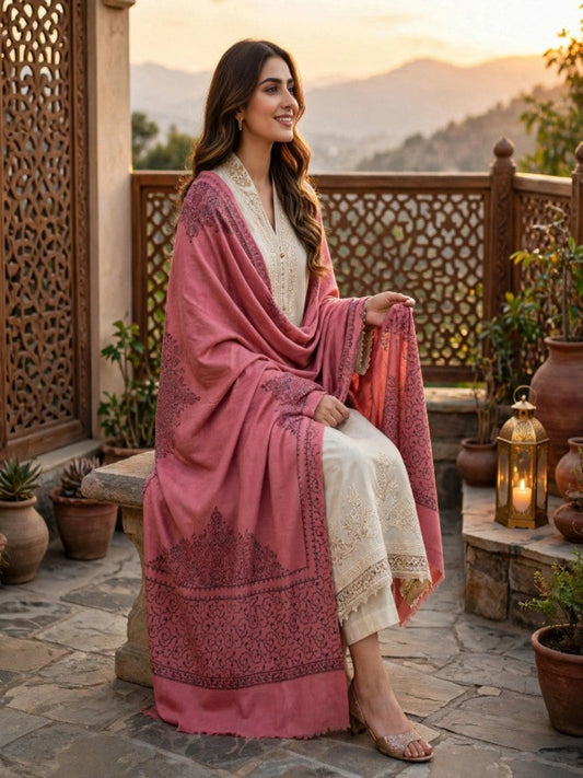 Nayab Handwork Shawl-Rose Pink