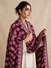 Leaf Silk Embroidered Shawl-Plum