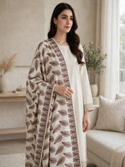 Leaf Silk Embroidered Shawl-Ivory