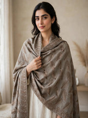 Leaf Silk Embroidered Shawl-Ash Grey