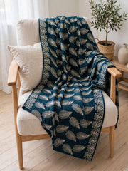 Leaf Silk Embroidered Shawl-Teal Blue