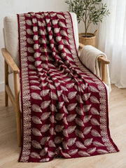 Leaf Silk Embroidered Shawl-Maroon