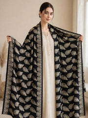 Leaf Silk Embroidered Shawl-Black