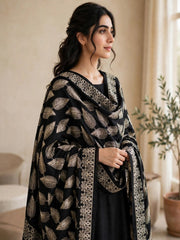 Leaf Silk Embroidered Shawl-Black