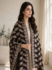 Leaf Silk Embroidered Shawl-Chocolate Brown