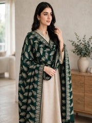 Leaf Silk Embroidered Shawl-Forest Green