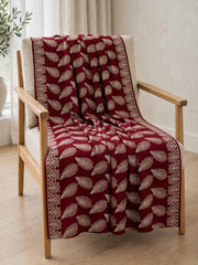 Leaf Silk Embroidered Shawl-Cherry Red