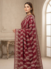 Leaf Silk Embroidered Shawl-Cherry Red