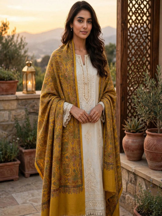 Zar Hand Embroidered Shawl-Golden