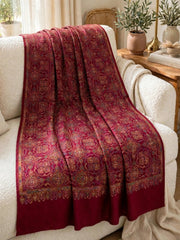 Zar Hand Embroidered Shawl-Royal Maroon
