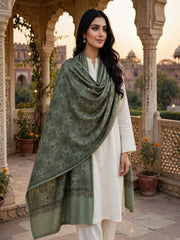 Zar Hand Embroidered Shawl-Sage Green