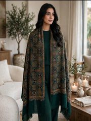 Zar Hand Embroidered Shawl-Dark Emerald