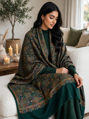 Zar Hand Embroidered Shawl-Dark Emerald