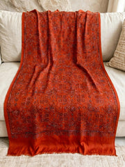 Zar Hand Embroidered Shawl-Burnt Orange