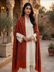 Zar Hand Embroidered Shawl-Burnt Orange