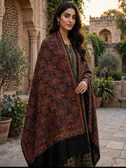 Zar Hand Embroidered Shawl-Jet Black