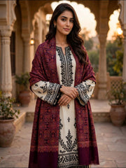Zar Hand Embroidered Shawl-Dark Mulberry