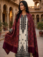 Zar Hand Embroidered Shawl-Dark Mulberry