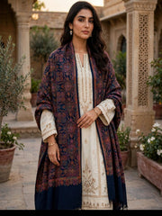 Zar Hand Embroidered Shawl-Navy Blue