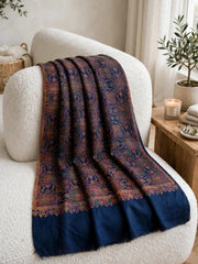 Zar Hand Embroidered Shawl-Navy Blue