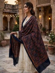Zar Hand Embroidered Shawl-Navy Blue