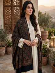 Zar Hand Embroidered Shawl-Midnight Black