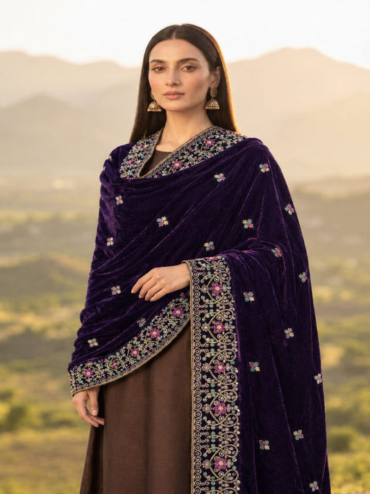 Lux Velvet Shawl-Dark Purple