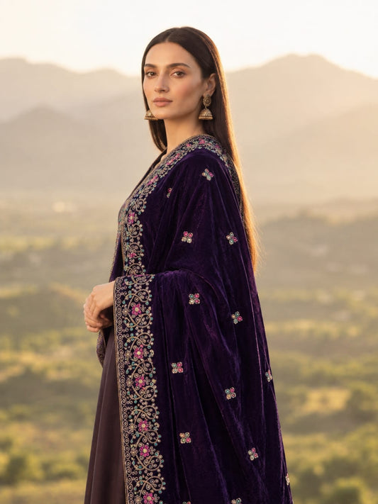 Lux Velvet Shawl-Dark Purple