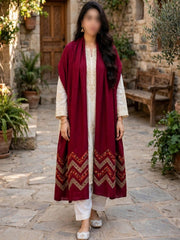 Saya Embroidered Shawl-Maroon