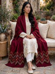 Saya Embroidered Shawl-Maroon
