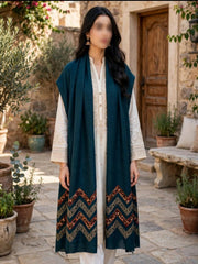 Saya Embroidered Shawl-Teal