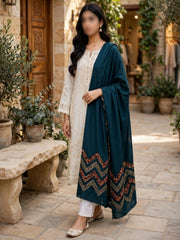 Saya Embroidered Shawl-Teal