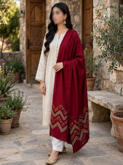 Saya Embroidered Shawl-Deep Red