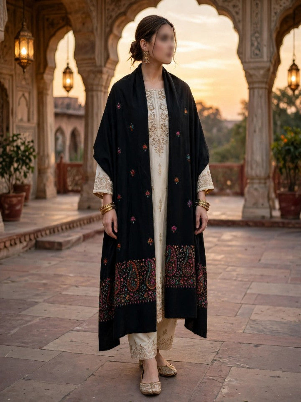 Taj Handwork Shawl-Jet Black