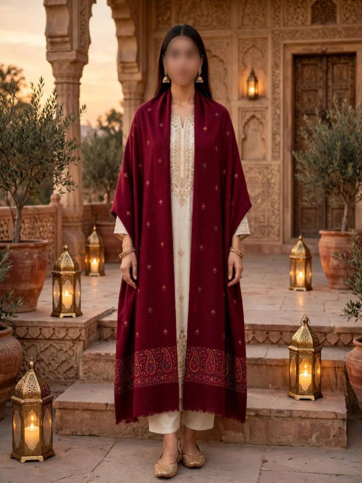 Taj Handwork Shawl-Maroon