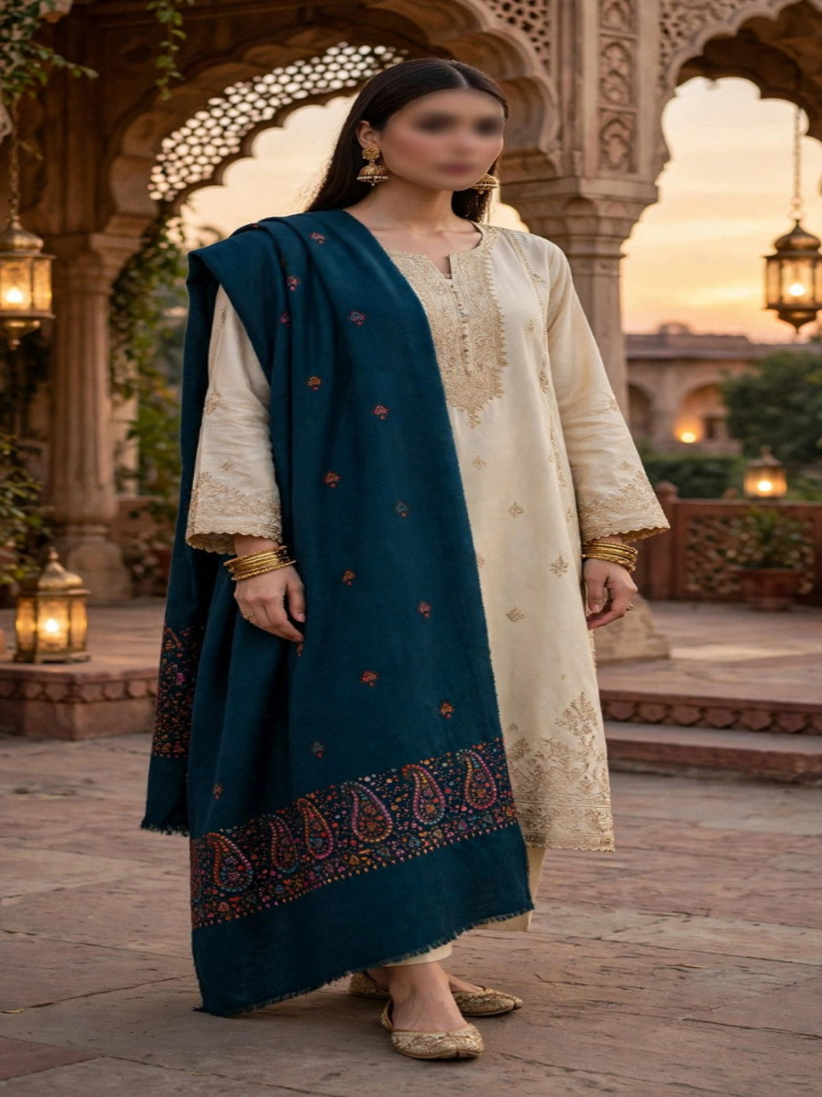 Taj Handwork Shawl-Teal