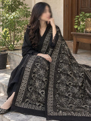 Gul e Silk Embroidered Shawl-Black