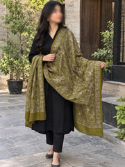 Gul e Silk Embroidered Shawl-Olive Green