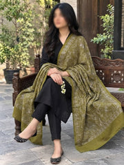 Gul e Silk Embroidered Shawl-Olive Green