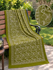 Gul e Silk Embroidered Shawl-Olive Green